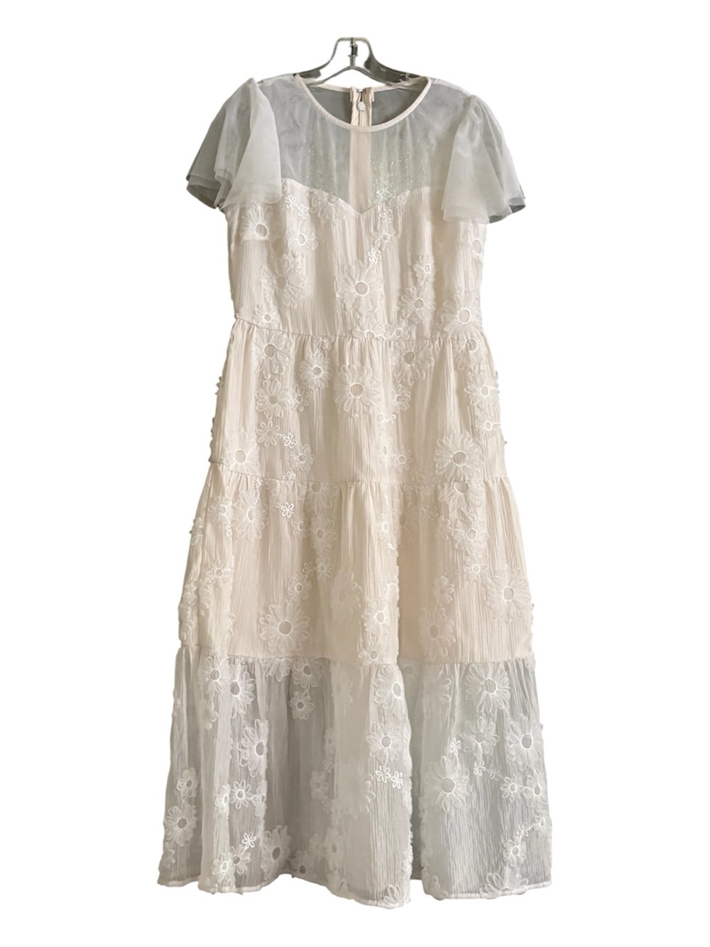 White Boho Midi Dress with Sunflowers size L